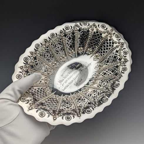 1894 British Antique Sterling Silver Earring Decoration Bowl/Dish 232g Martin Hall